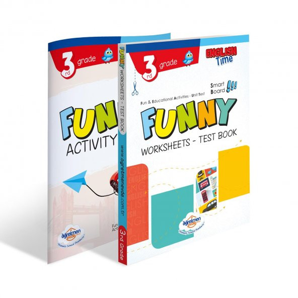 Öğretmen Evde - 3. Sınıf İngilizce Funny Worksheets & Test Book + Activity Book
