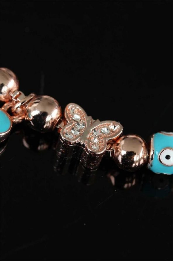 Rose Renkli Kelebek ve Nazar Boncuklu Kadın Bileklik - 2