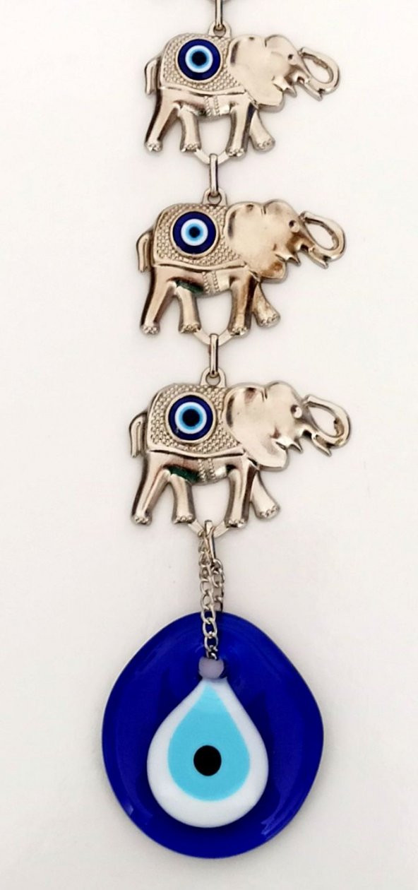 7 Filli Nazar Boncuklu Nikel Zamak Kaplamalı Duvar Süsü Yedi Filli Dekoratif Hediyelik Eşya - 2