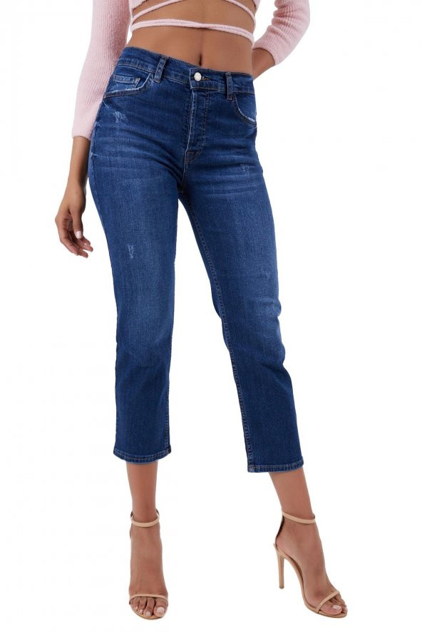 HerTon Yüksek Bel Cropped Straight Jean Kot Pantolon 18-68-009