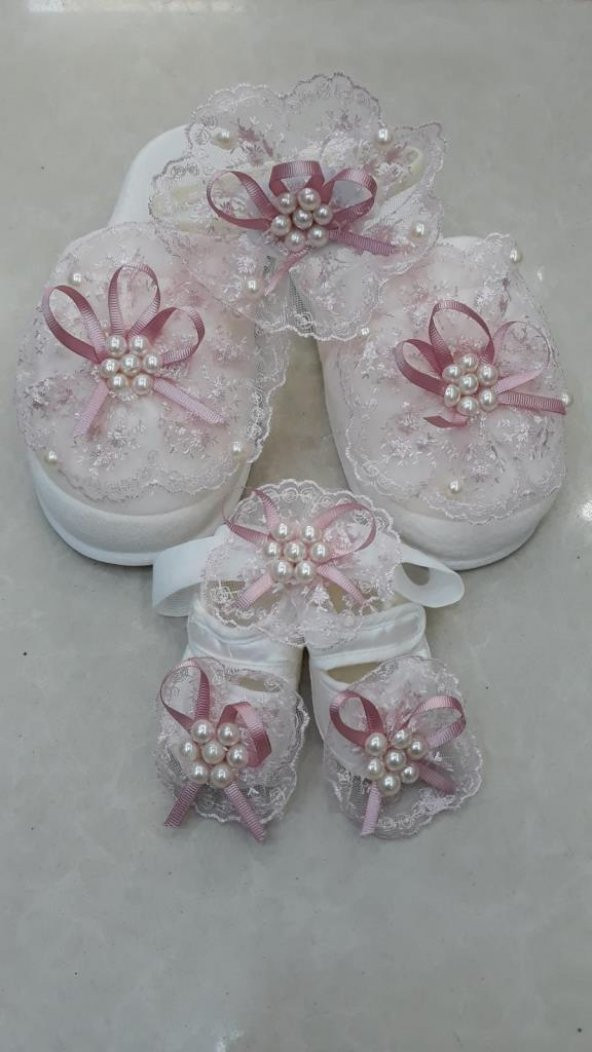 Lohusa Terlik Taç Anne Bebek Takımı Fiyonk İncili Taç Pudra - 3