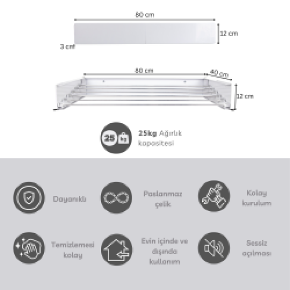 Dryertime Duvara Monte Katlanır Çamaşır Kurutma Askısı - 5