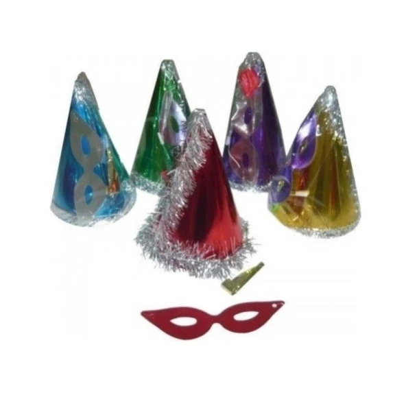 Yılbaşı Katyon Set 10 Adet Şapka + Maske + Düdük  + Balon Set