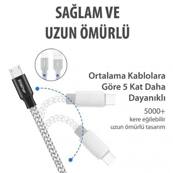 Auris Samsung Android Micro USB Data Destekli Hızlı Şarj Kablosu - 5
