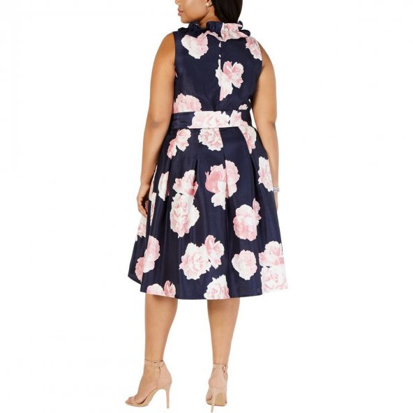 Çiçekli A-Line ve Ruffles Plus Elbise - 2