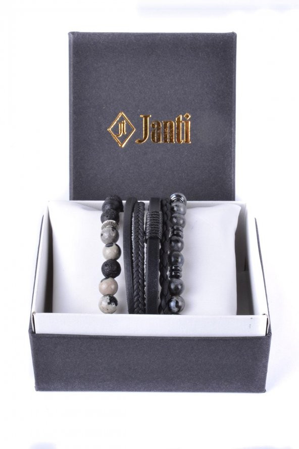JTKB20013 JANTİ DOĞAL TAŞ ve DERİ KOMBİN BİLEKLİK - 2