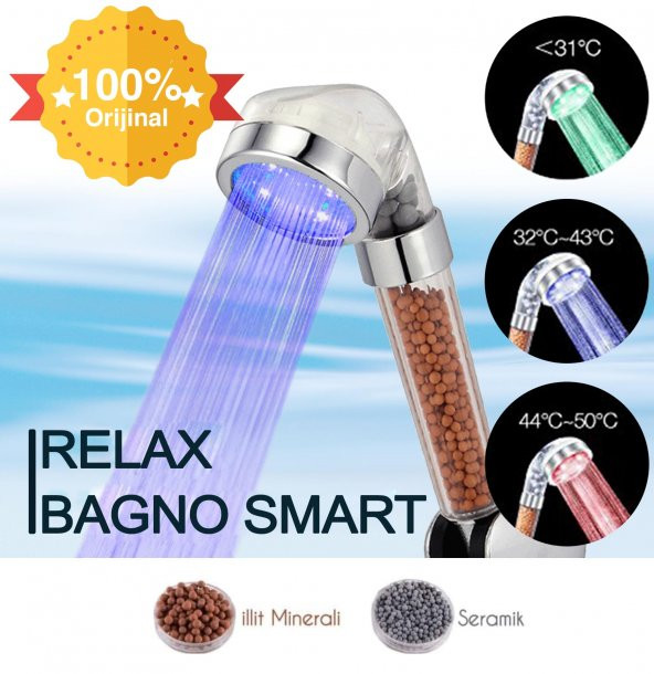 Relax Bagno Led Işıklı %50 Su Tasarruflu Duş Başlığı - Kokulu ve Arıtmalı Duş Başlığı
