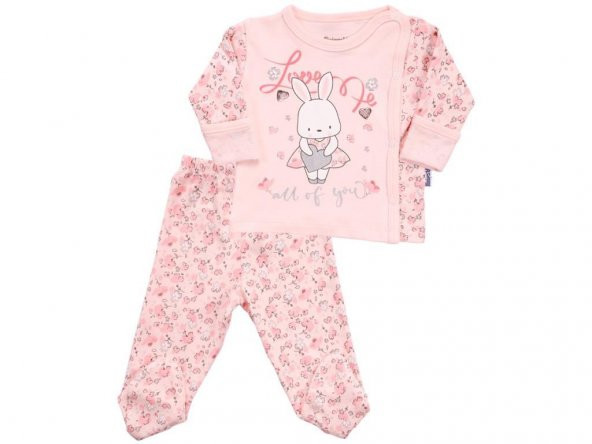 Kız Bebek 0-3 Ay Yenidoğan Kruvaze Love Me Patikli 2li Takım-15126 - 1