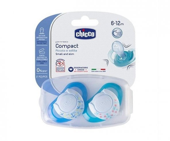 Chicco Physio Compact Silikon Emzik 6-12 ay mavi 2li