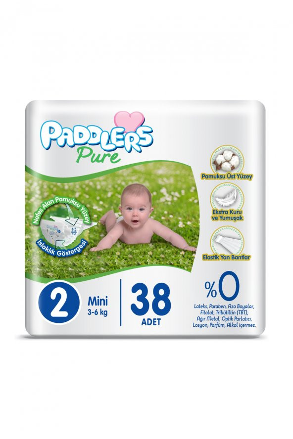 Paddlers Pure Bebek Bezi 2 Numara X-Large 38 Adet (3-6 kg) Eko Paket - 5