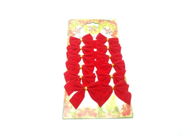 Ateştech Kırmızı Renk Fiyonk Kurdela Yılbaşı Süsü 5,5 Cm - 12 Adet