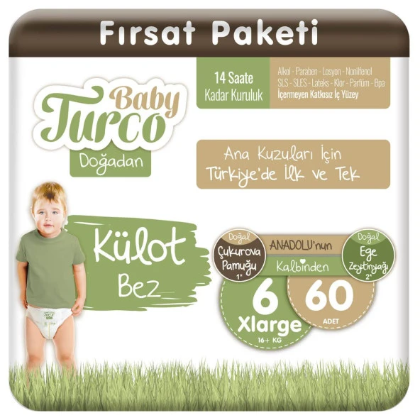 Baby Turco Doğadan Külot Bez 6 Numara Xlarge 60 Adet