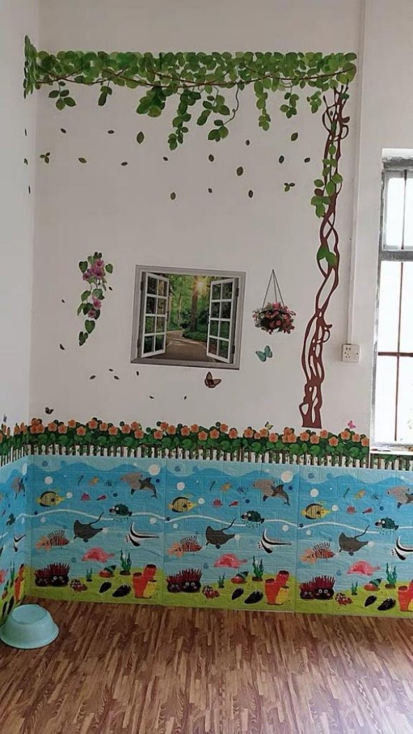 Renkli Duvarlar NW29 Akvaryum Anaokulu Bebek Odası Kendinden Yapışkanlı 3D Dekoratif Duvar Paneli - 4