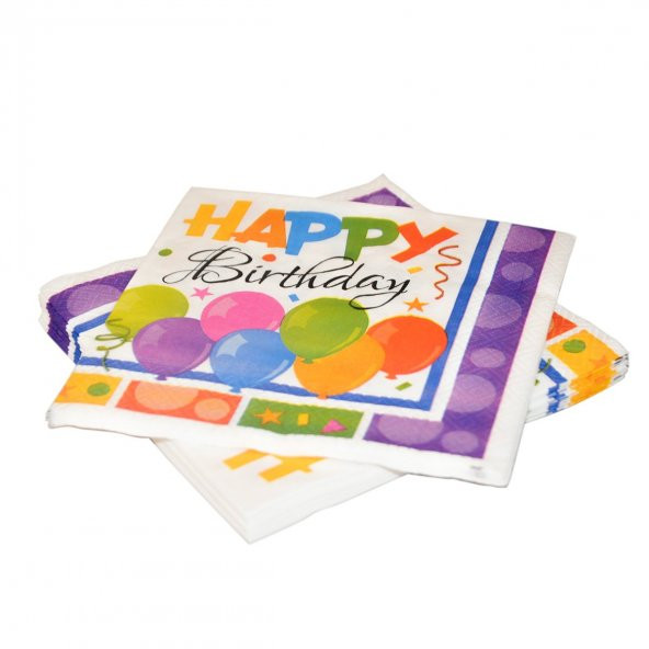 THB6982 Balonevi, Renkli Happy Birthday, Kağıt Peçete 16 adet 33x33 cm