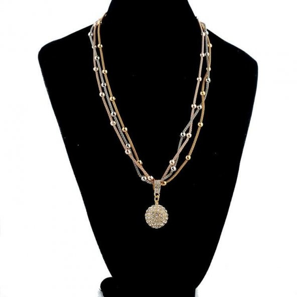 Taşlı Özel Pandora Model Çoklu Özel Bayan Kolye-Gold - 6