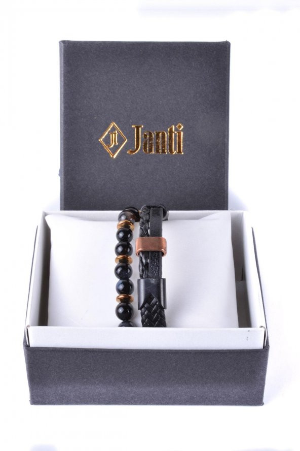 JTKB20031 JANTİ DOĞAL TAŞ ve DERİ KOMBİN BİLEKLİK - 2