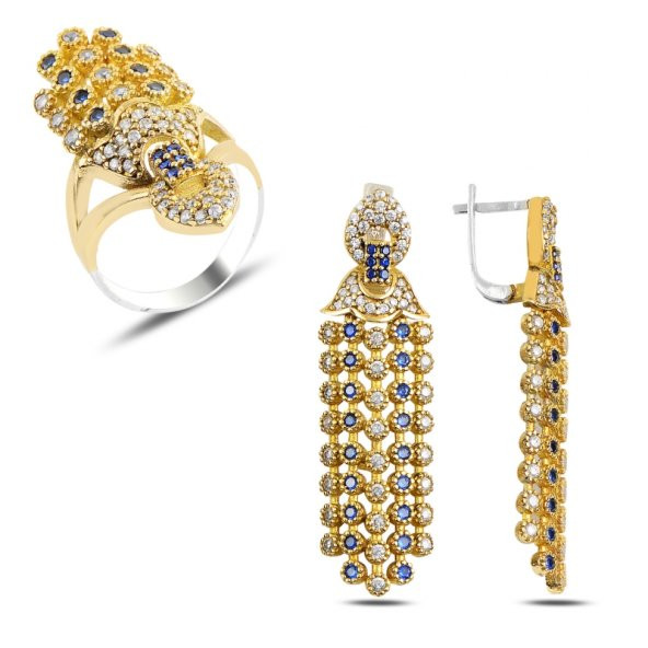 Gümüş 925 Ayar Zirkon Taşlı Otantik Set