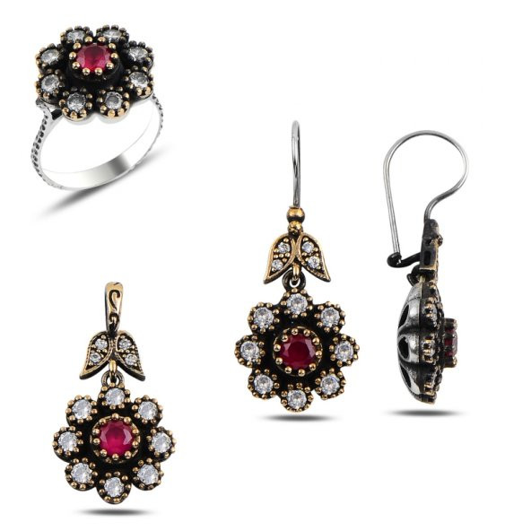 Gümüş 925 Ayar Zirkon Taşlı Otantik Set - 1