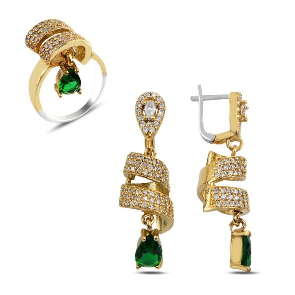 Gümüş 925 Ayar Zirkon Taşlı Otantik Set - 1