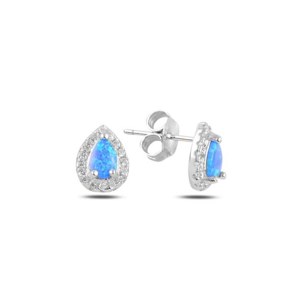 Gümüş 925 Ayar Damla Opal & Zirkon Taşlı Küpe - 1