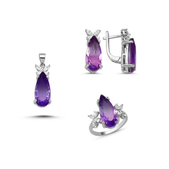 Gümüş 925 Ayar Zirkon Taşlı Set - 1