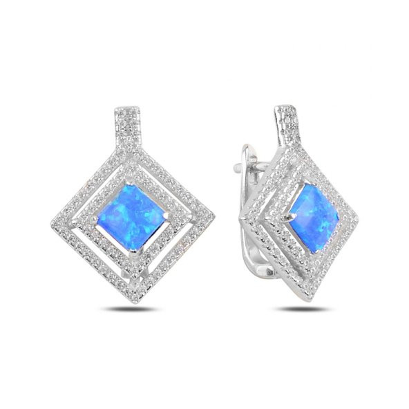 Gümüş 925 Ayar Opal & Zirkon Taşlı J Küpe - 1