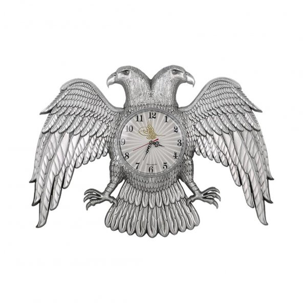 Dekoratif Gümüş Renkli Selçuklu Devleti Arması Çift Başlı Kartal Saat