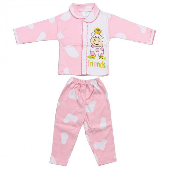 Kız Bebek Bulutlu İnekli Pembe Pijama Takımı