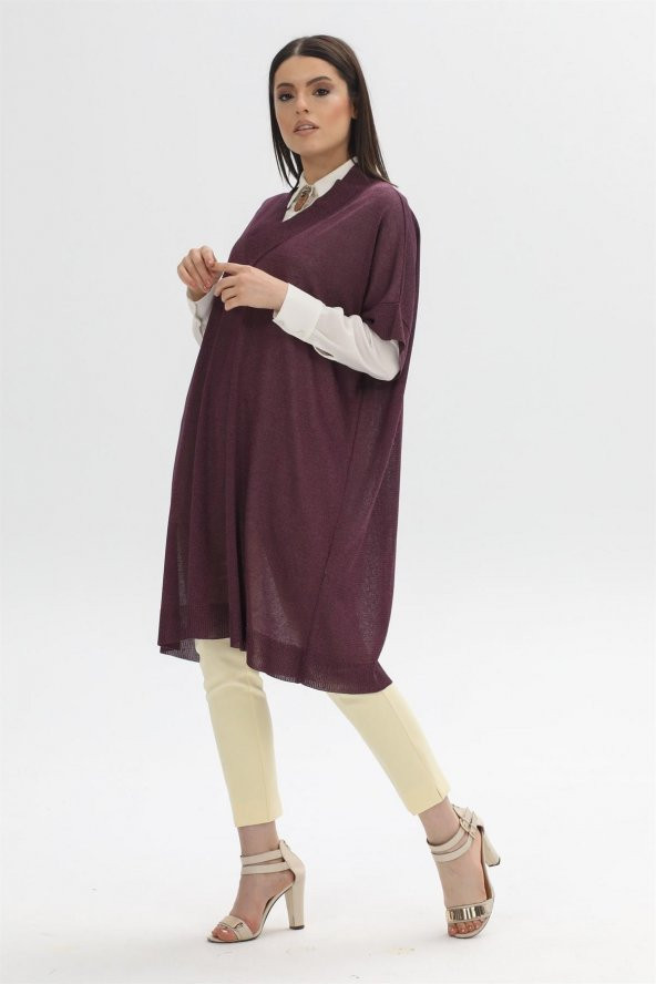 V Yaka Oversize Triko Süveter Tunik 8215 - 3