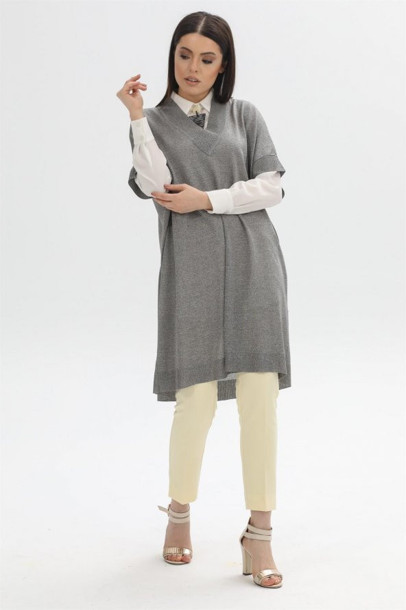 V Yaka Oversize Triko Süveter Tunik 8215 - 4