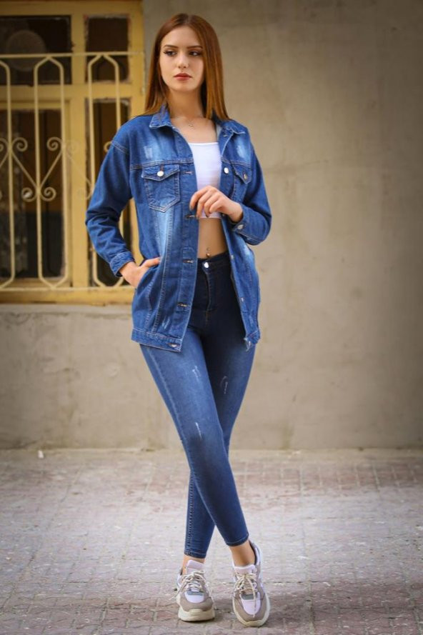 Yırtıklı Boyfrend Kot Ceket Koyumavi - 0833.925. - 2