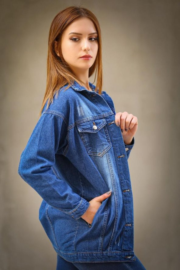 Yırtıklı Boyfrend Kot Ceket Koyumavi - 0833.925. - 4
