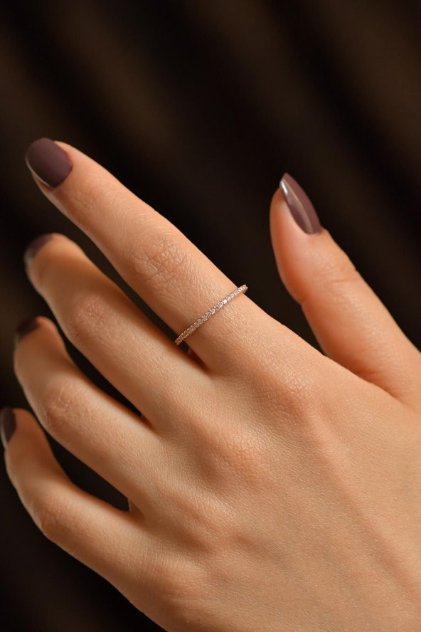 Rose Zirkon Taşlı Tamtur Gümüş Yüzük