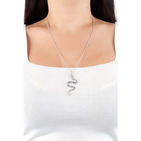 Gri Yılan Bayan Kolye 50 cm Zincir Hediyelik Kadın Metal Takı ürün görseli