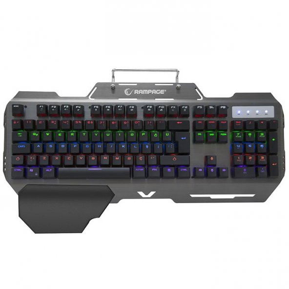 RAMPAGE KB-R89 EAGLE USB Q Trk Led Aydınlatmalı Mekanik Mavi Switch Bilek Destek Padli Siyah/Gri Gaming Klavye