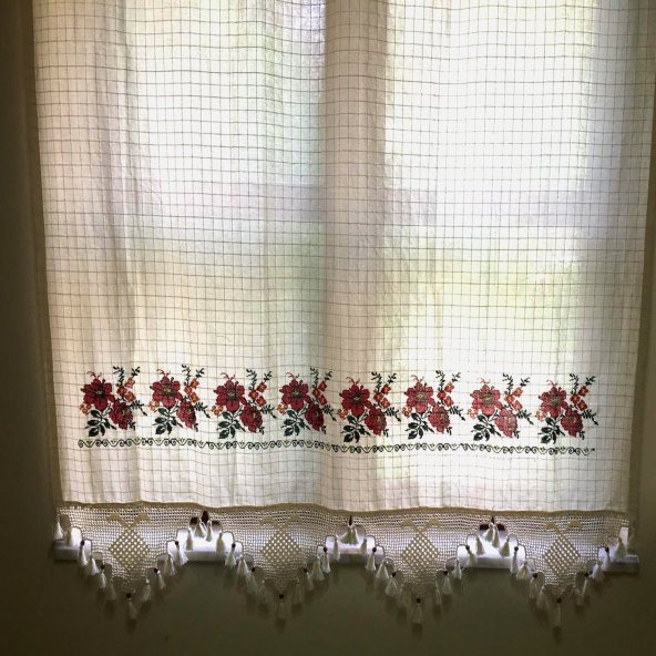 Kanaviçe İşlemeli  Dört Farklı Renk 150cm X 180cm Pamuk Perde - 2