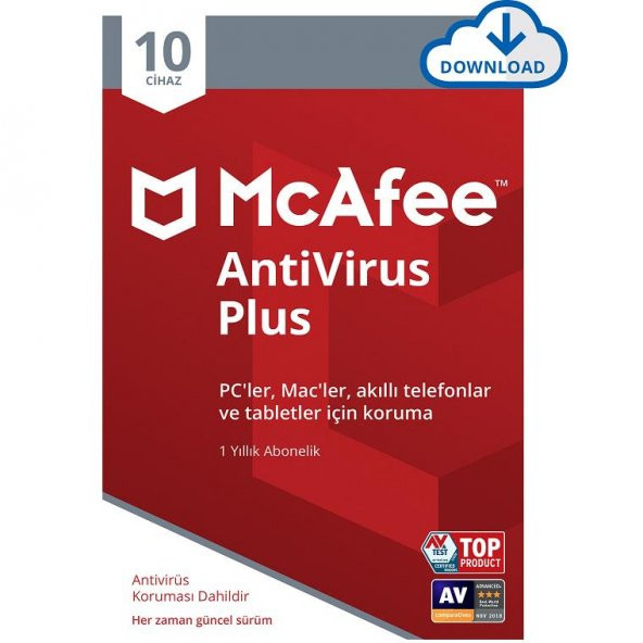MCAFEE Antivirüs Plus 1yıl 10kullanıcı Windows, iOS ve Android - 1
