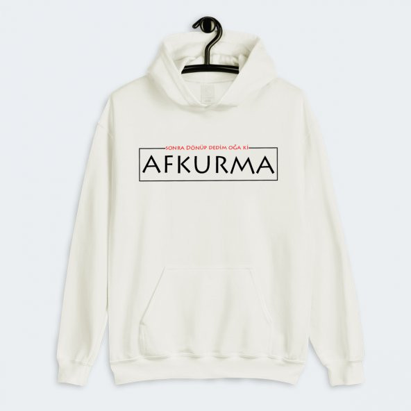 Afkurma Yazılı Baskılı Cepli Kapşonlu Sweatshirt