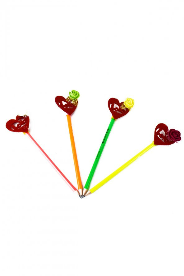 Love Gül Başlıklı Kurşun Kalem  4 Adet