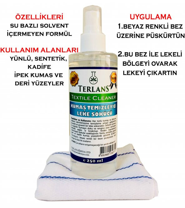 TERLANS Tekstil Kumaş Temizleyici Leke Sökücü 250ml+Temizlik Bezi - 2