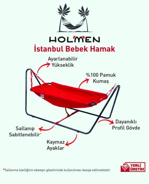 Holmen İstanbul Bebek Hamağı - Sallanır Bebek Beşiği - Bebek Hamak - Gri - 2