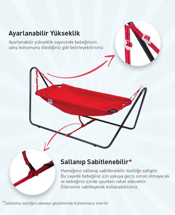 Holmen İstanbul Bebek Hamağı - Sallanır Bebek Beşiği - Bebek Hamak - Gri - 4
