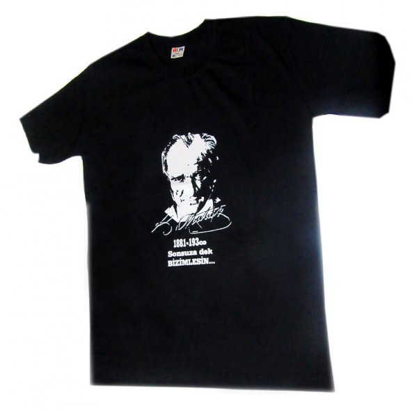 siyah atatürk tişörtü pamuklu ürün 1881-1938 baskılı