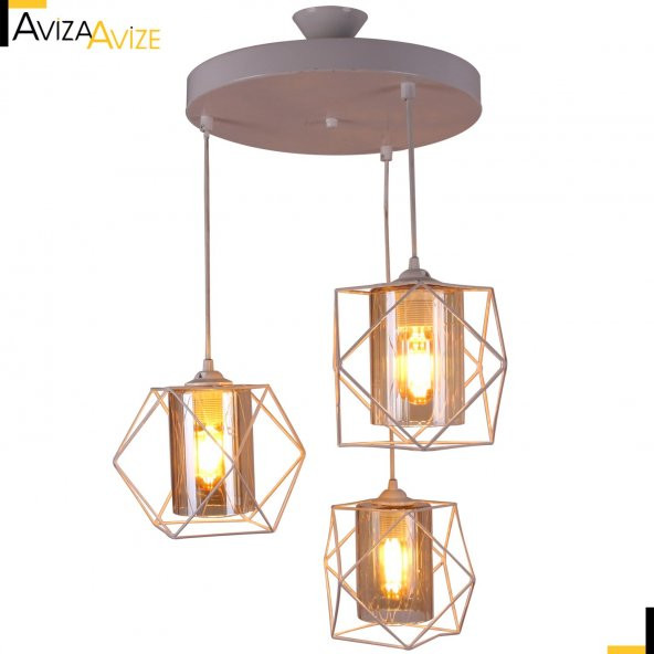 Aviza Avize Simetri Beyaz 3lü  Camlı Sarkıt Avize - 2