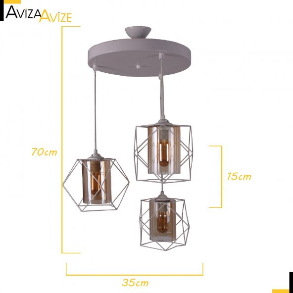 Aviza Avize Simetri Beyaz 3lü  Camlı Sarkıt Avize - 3