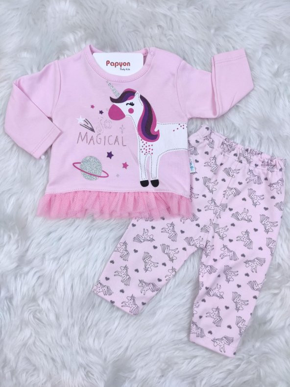 Minilay Unicorn Baskılı Kız Bebek Takım 3-6-9 Ay - 2