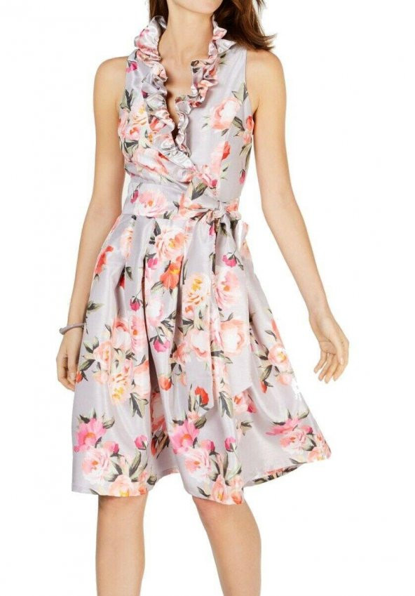 Petite A-line Çiçekli Fırfır Elbise