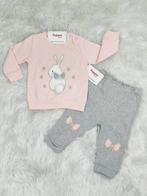 Necixs Ponponlu Tavşan Nakışlı Kız Bebek 2li Takım - 3