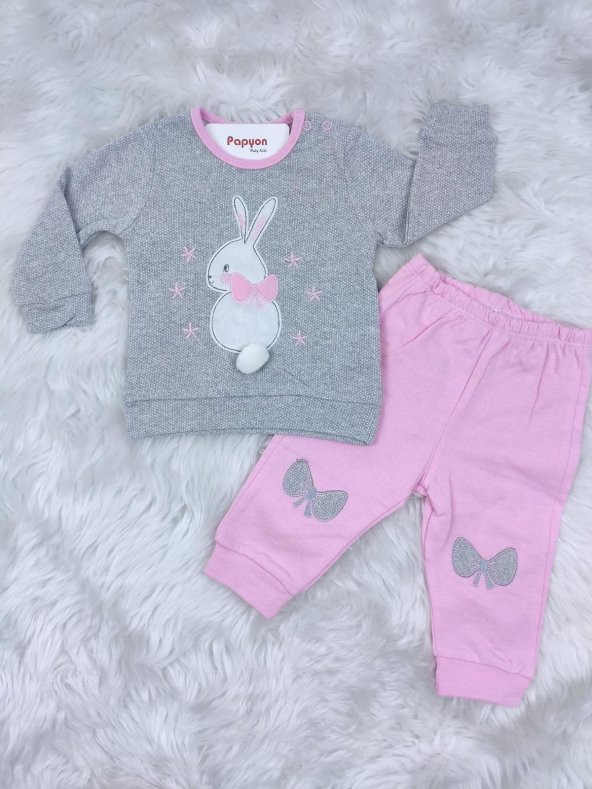 Necixs Ponponlu Tavşan Nakışlı Kız Bebek 2li Takım - 4