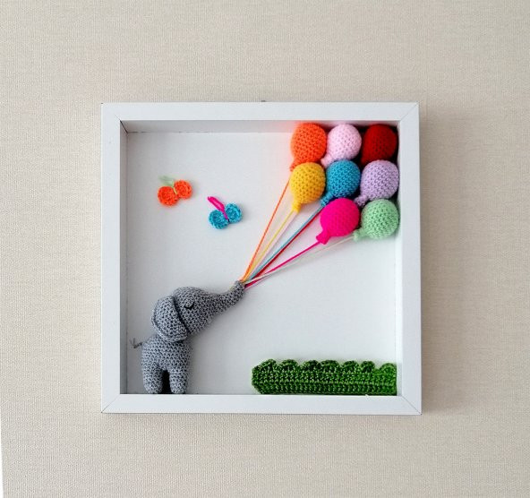 Baloncu Fil Özel Tasarım Bebek Odası Kapı Süsü Amigurumi Pano